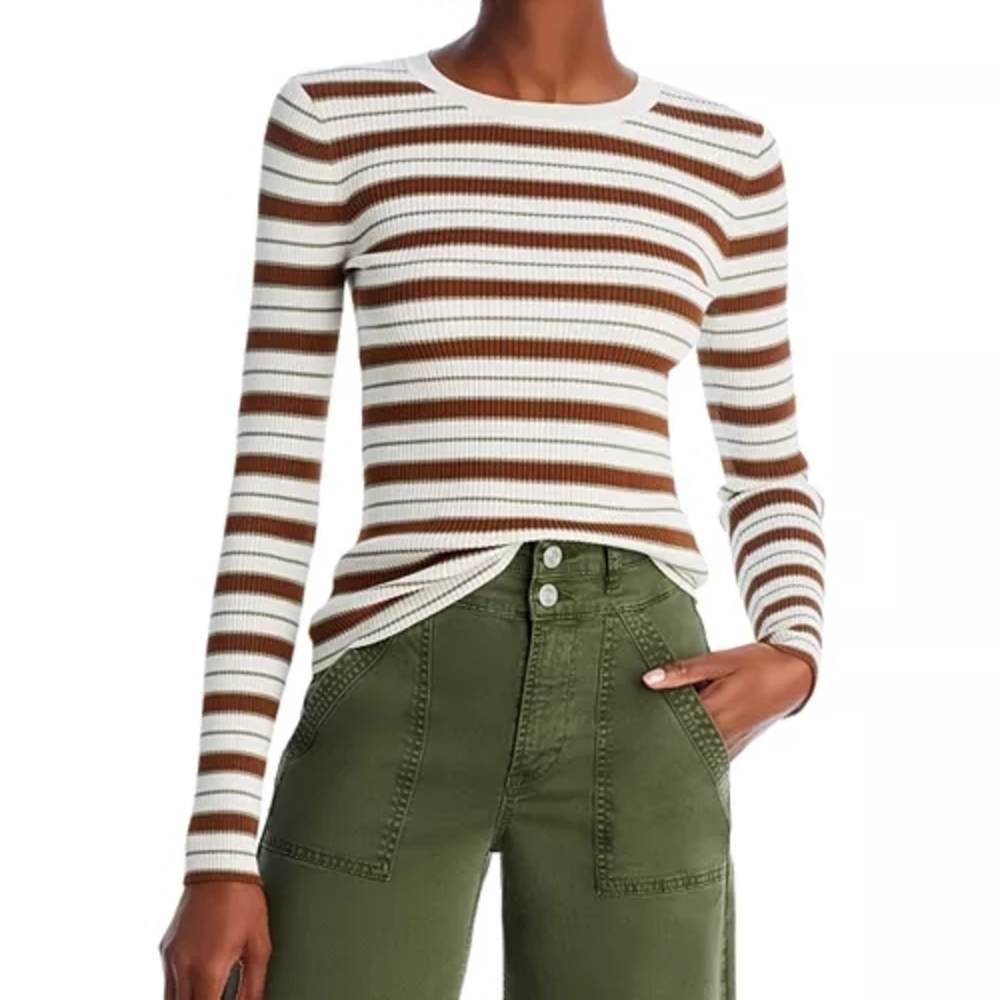 FRAME Striped Brown and White Ribbed Women's Sweater Sz. Small